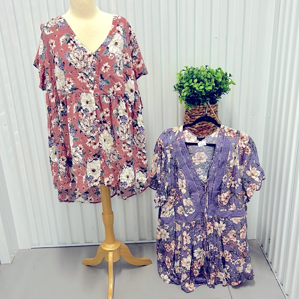 NWT two Torrid short sleeved floral blouses - Picture 1 of 15